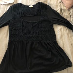 Anthropologie Black Embroidered Knit Top, L